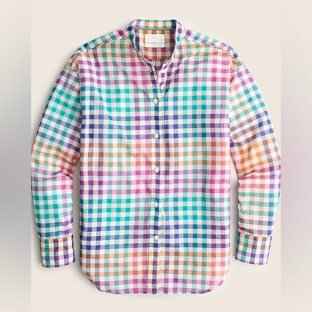 Relaxed-fit Thomas Mason® for J.Crew collarless shirt in rainbow gingham NWT
